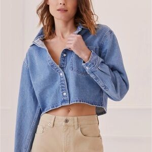 Something Navy Cropped Lightweight Denim Shirt Jacket
